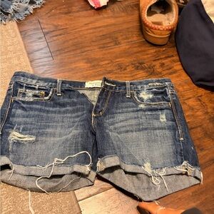 Abercrombie & Fitch Distressed Dark Blue Jean Shorts